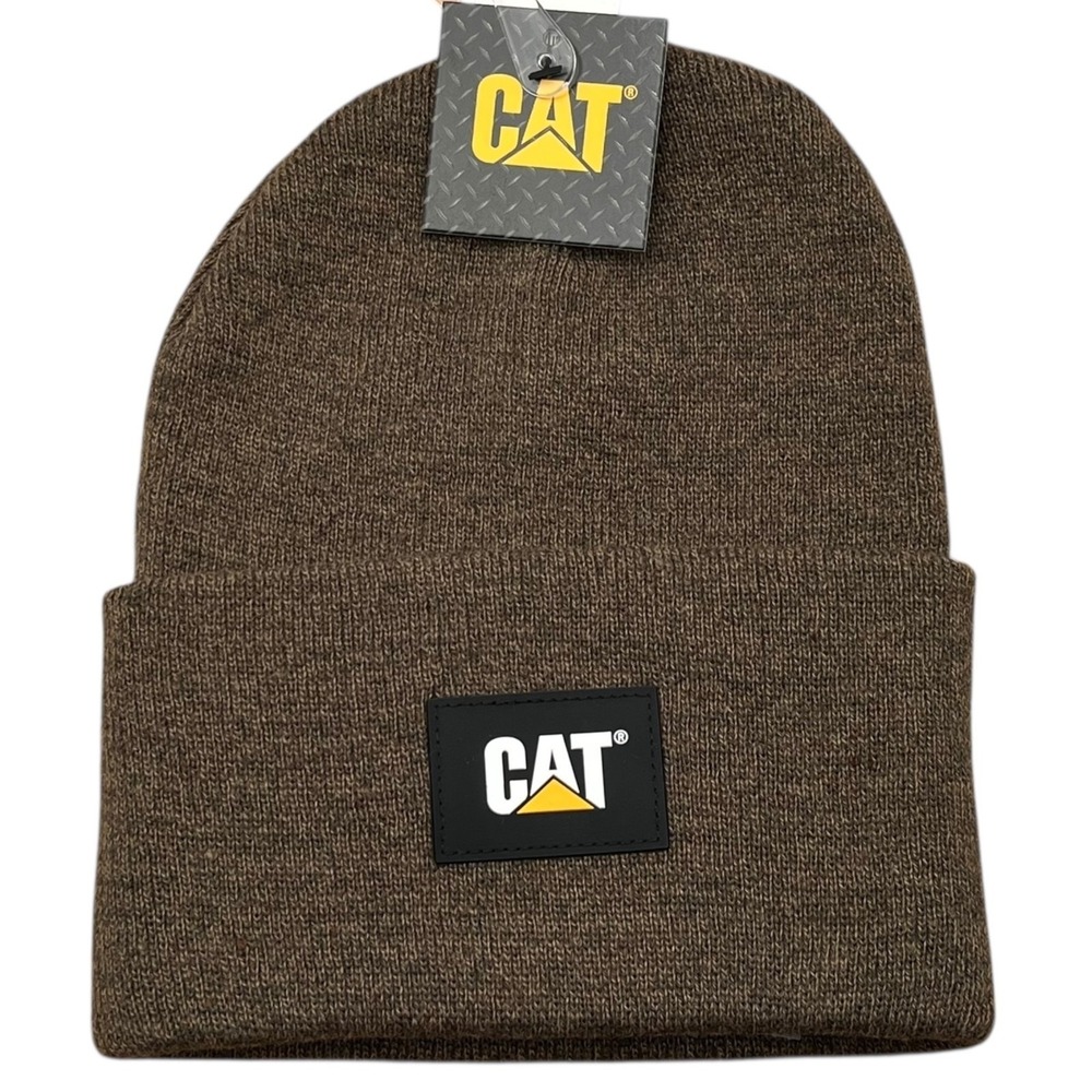 Caterpillar Men's‎ CAT Label Cuff Beanie Bronze One Size Knit Hat Fold-up Cuff